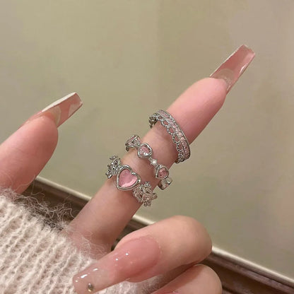 Set da 3 pezzi Anelli a forma di cuore d'amore per donne Ragazze Luce di lusso dolce strass Anello di apertura Regali di gioielli per feste di nozze di moda