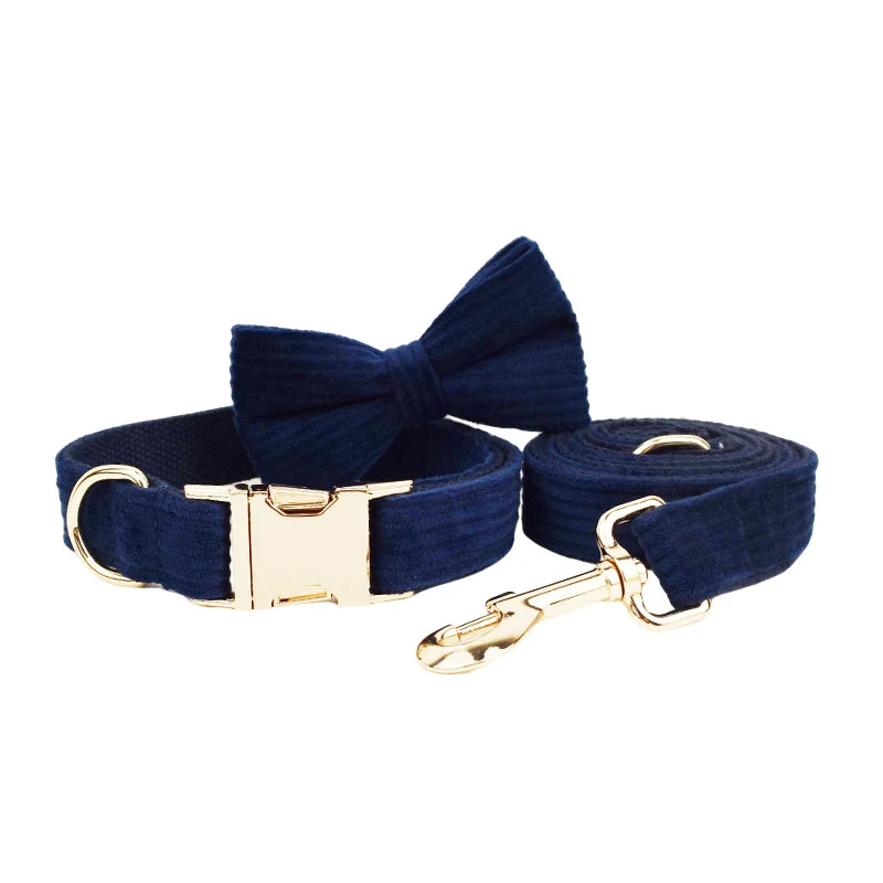 Set di collare e guinzaglio per cani in velluto a coste blu violaceo, con targhetta personalizzata incisa, accessori per animali domestici, guinzaglio per cani in velluto a coste17