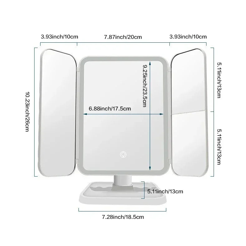Specchio per trucco a tre ante Luci a LED Specchio per dormitorio La bellezza illumina la tua luce di riempimento con lo specchio per trucco complementare intelligente Tri