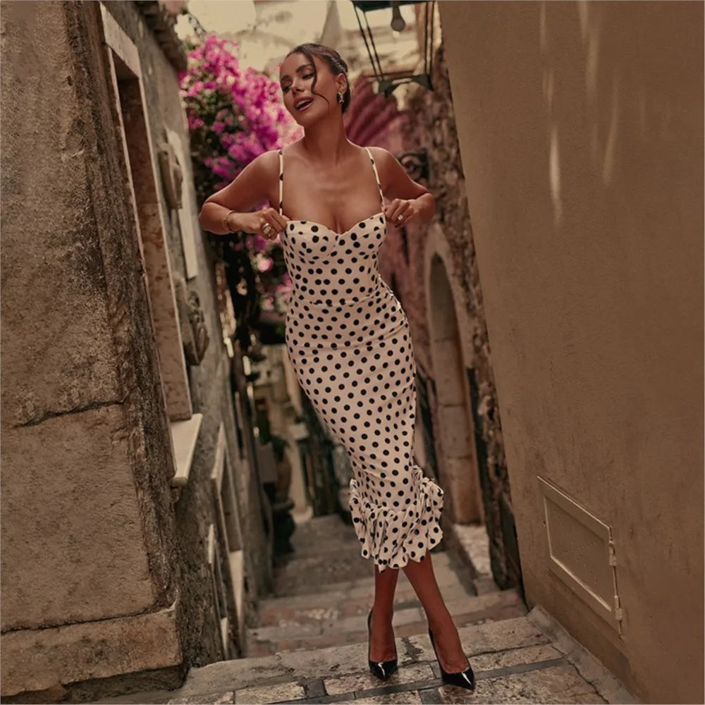 Abito con bretelle a pois Abito estivo da donna nuovo stile senza vita senza maniche Avvolgente sul petto Abito avvolgente a pieghe slim fit Ropa Mujer