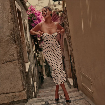Abito con bretelle a pois Abito estivo da donna nuovo stile senza vita senza maniche Avvolgente sul petto Abito avvolgente a pieghe slim fit Ropa Mujer