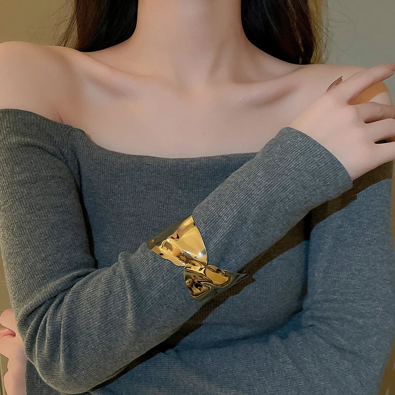Bracciale in lega geometrica multistrato con anello in metallo per donna Accessori per gioielli da festa di lusso con anello da braccio stile esagerato e fresco