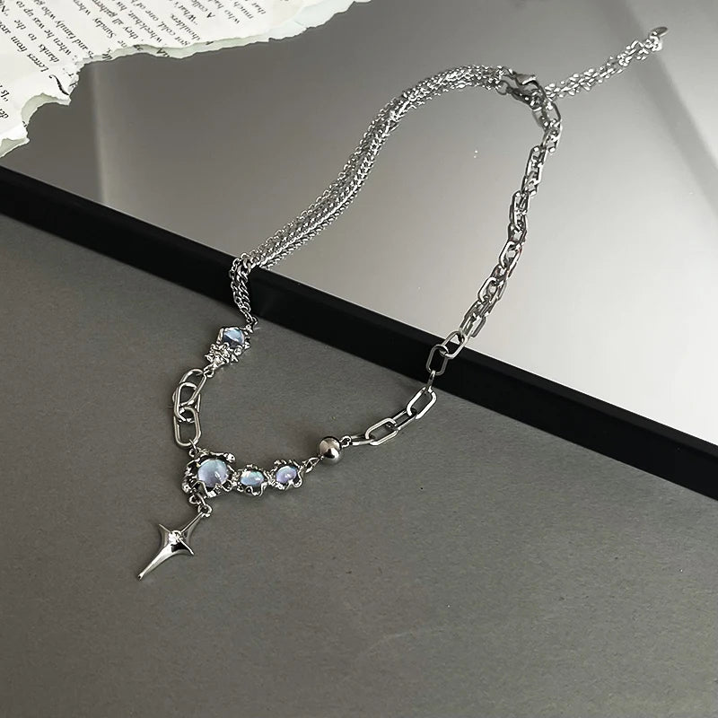 Collana scavata con paillettes a stella per donna Collana girocollo con nappe con strass intarsiati alla moda Accessori stile Y2k regalo