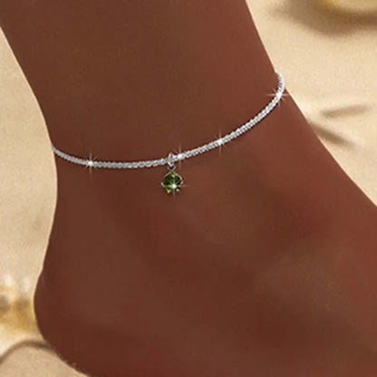 Cavigliera a catena sottile scintillante per donna Bracciale a doppio strato con ciondolo a forma di croce a cuore con zirconi sul piede della gamba Gioielli da spiaggia estivi alla moda