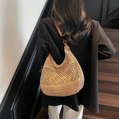 Borsa a Spalla da Donna con Tracolla Regolabile, Borsa da Viaggio in Paglia Intrecciata, Borsa a Mano alla Moda, Borsa Estiva Quotidiana da Donna