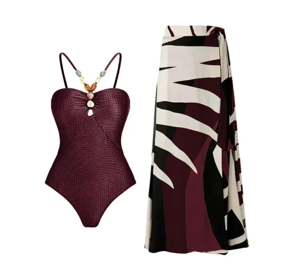 Printed One-Piece Bikini Set Women's Beachwear Tummy Covering Slimming Southeast Asian Sun Protection Style