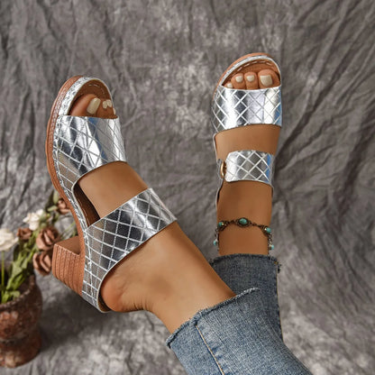 Sandales d'été légères à talons hauts pour femmes, nouvelles sandales élégantes à bout ouvert et talon épais, mules décontractées à bride arrière pour femmes 2026