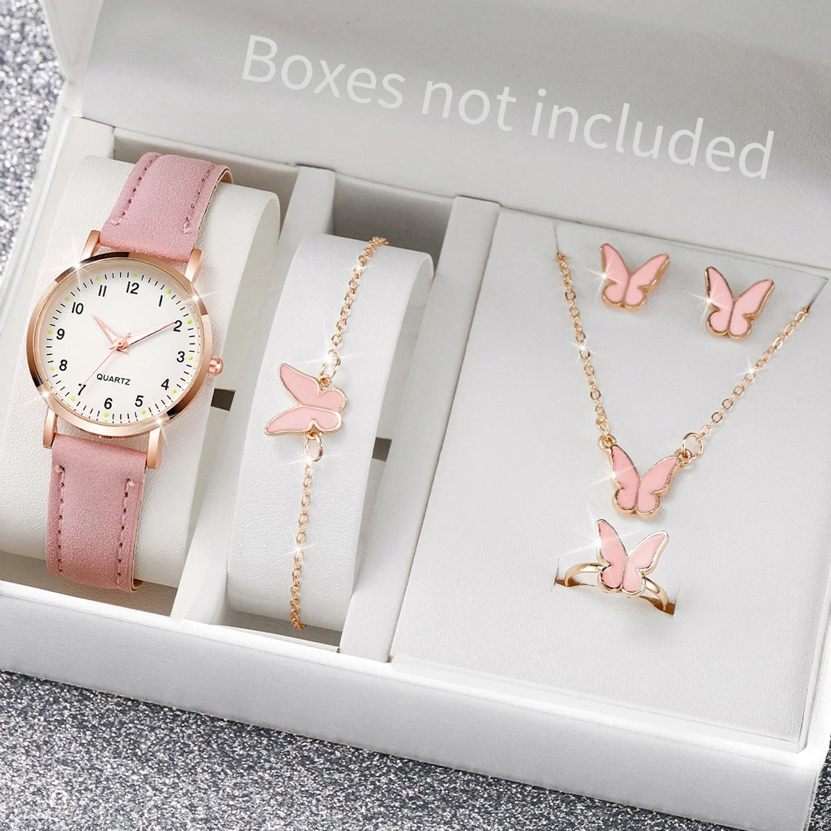 6 pezzi orologio da donna moda quadrante arabo cinturino in pelle orologi al quarzo set di gioielli a farfalla (senza scatola)
