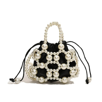 2024 estate piccole borse a tracolla per le donne Fine Fashion Hollow Pearl Beaded Weave Mini borse Trendy Party Prom frizioni borse