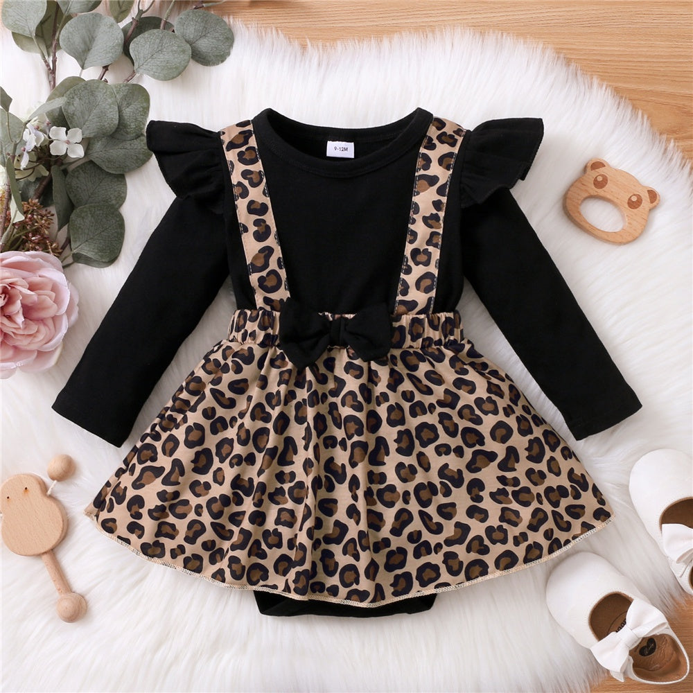0-18 mesi vestito da neonata con fiocco manica lunga abiti leopardati tutina abbigliamento autunno infantile moda tuta carina