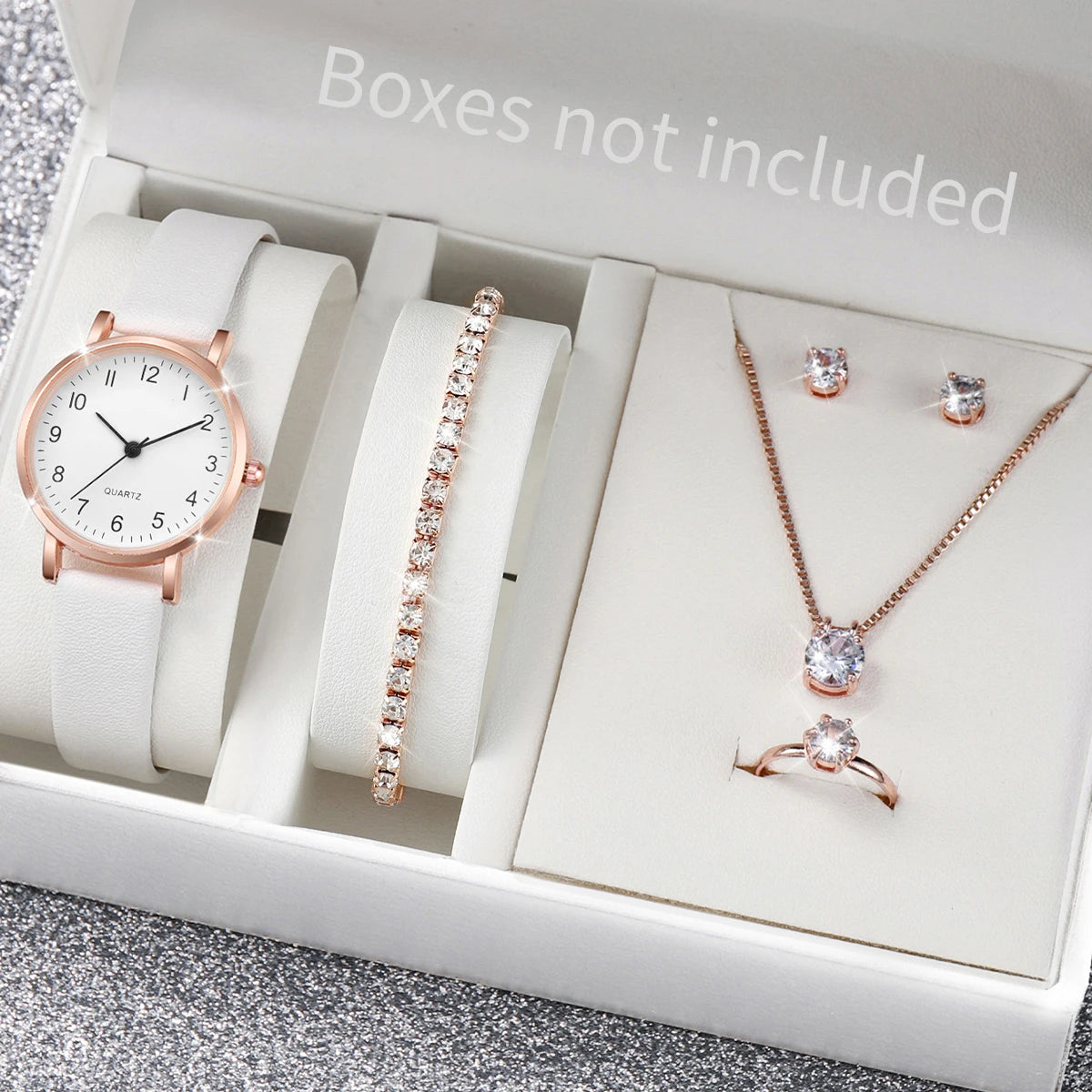 5/6 pezzi orologio al quarzo da donna alla moda cinturino in pelle orologi analogici al quarzo con gioielli con diamanti (senza scatola)