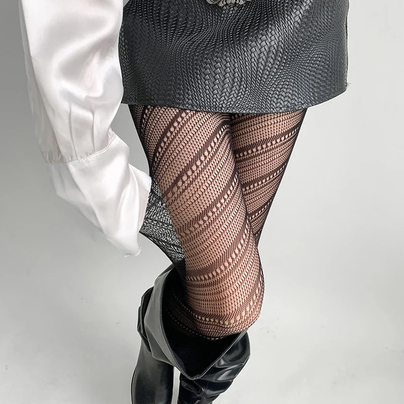 Donna Ragazze Moda Punk Gotico Calze a rete Serpente Teschio a righe Maglia Collant Mutandine Lolita Plus Size Collant Leggings