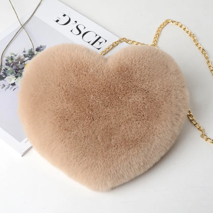 Borse a forma di cuore da donna alla moda Borse a tracolla in pelliccia sintetica carina Borsa a tracolla a catena in morbida peluche da donna Shopper Totes
