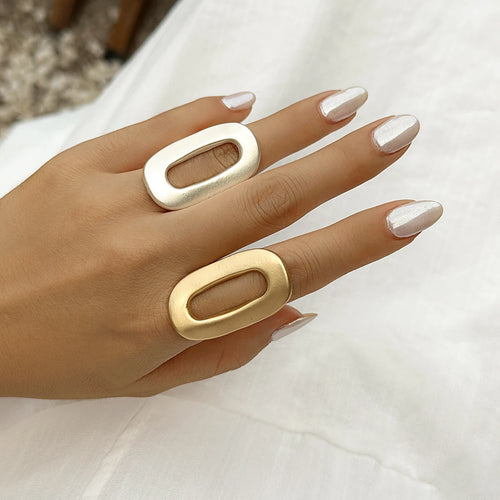 Anelli ovali geometrici grandi scavati esagerati per le donne Anelli opachi regolabili creativi per le dita Gioielli di dichiarazione di moda per ragazze