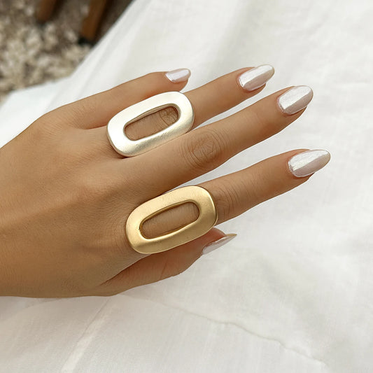 Anelli ovali geometrici grandi scavati esagerati per le donne Anelli opachi regolabili creativi per le dita Gioielli di dichiarazione di moda per ragazze