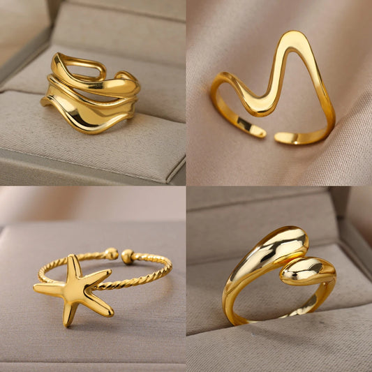 Anelli in acciaio inossidabile per donna Anello aperto impermeabile color oro Anello per coppia di nozze Regali di gioielli Articoli di spedizione gratuiti Anelli