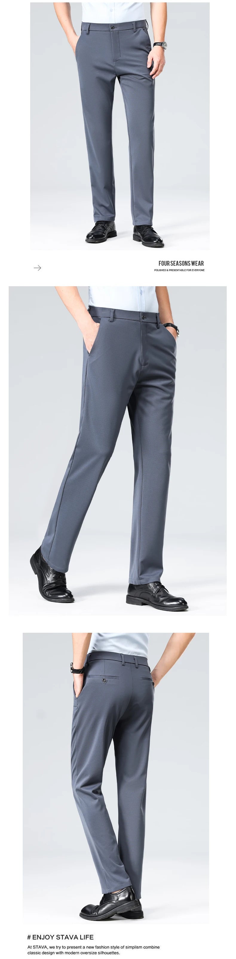 29-42 Pantaloni estivi da uomo Pantaloni casual elasticizzati dritti sottili senza traccia, senza tessuto da stiro, sensazione setosa e fresca