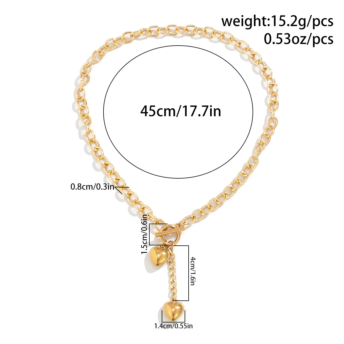 IngeSight.Z Collana a catena lunga con ciondolo a forma di cuore in metallo retrò per donna Collana girocollo con fibbia OT color oro punk