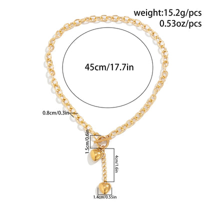 IngeSight.Z Collana a catena lunga con ciondolo a forma di cuore in metallo retrò per donna Collana girocollo con fibbia OT color oro punk