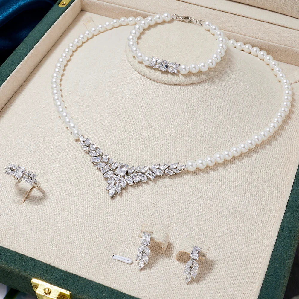017068 Damen Perlenkette Sets Kubische Zirkonia Schmuck Set Dubai Dinner Anzug Party Verlobung Handgemachter Schmuck Accessoires