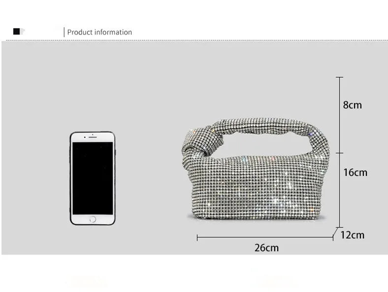 Borse da sera con nodo con strass con manico Borsa con manico superiore in cristallo argento per borse da donna e borsette Borsa di design di lusso
