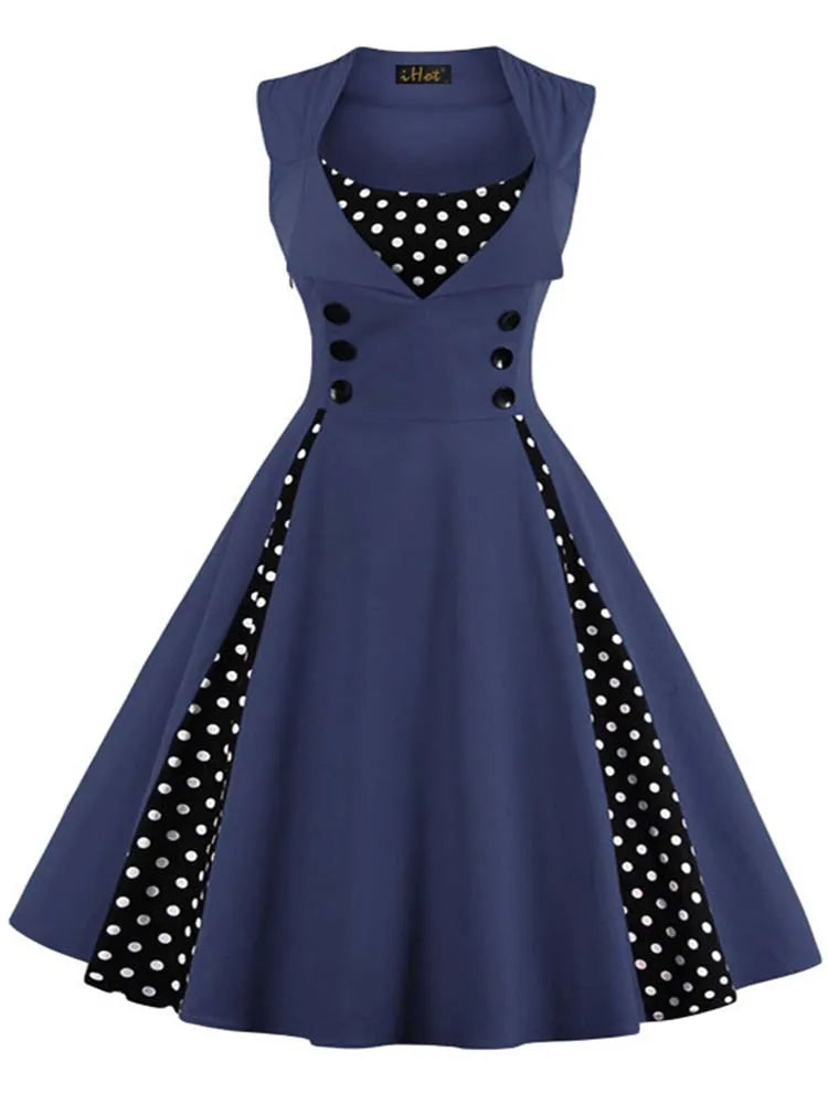 Abito da donna S-5XL, stile retrò vintage anni '50 e '60, Rockabilly, a pois, modello swing, Pin Up, per feste estive, elegante, tunica, Vestidos, casual.