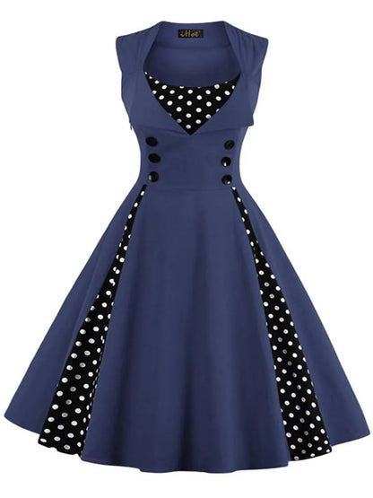 Abito da donna S-5XL, stile retrò vintage anni '50 e '60, Rockabilly, a pois, modello swing, Pin Up, per feste estive, elegante, tunica, Vestidos, casual.