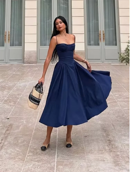 Elegante abito longuette con cinturino per spaghetti da donna Party Slim A Line Solid Bretelle Abiti da donna Nuova moda primavera estate Abiti sexy