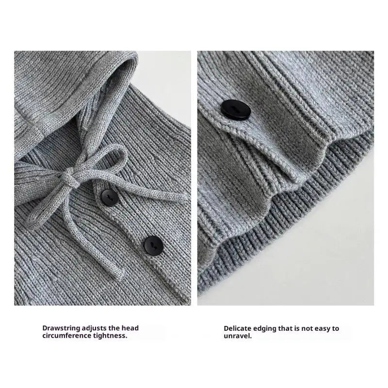 Cappello invernale caldo in maglia da donna, cappuccio tinta unita, berretto monopezzo con collo, cappello da esterno in cashmere