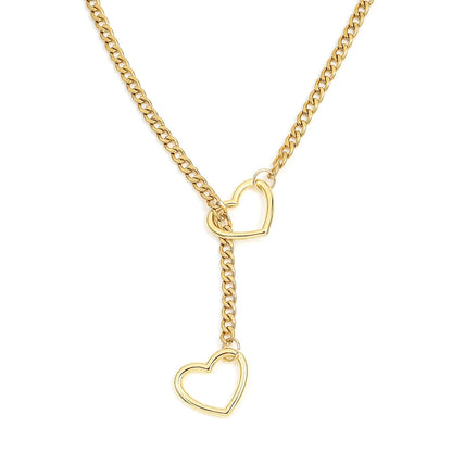 ZAKOL Collana a maglie cubane regolabile in acciaio inossidabile Collana a forma di Y con cuore cavo Accessori per feste in stile punk rock
