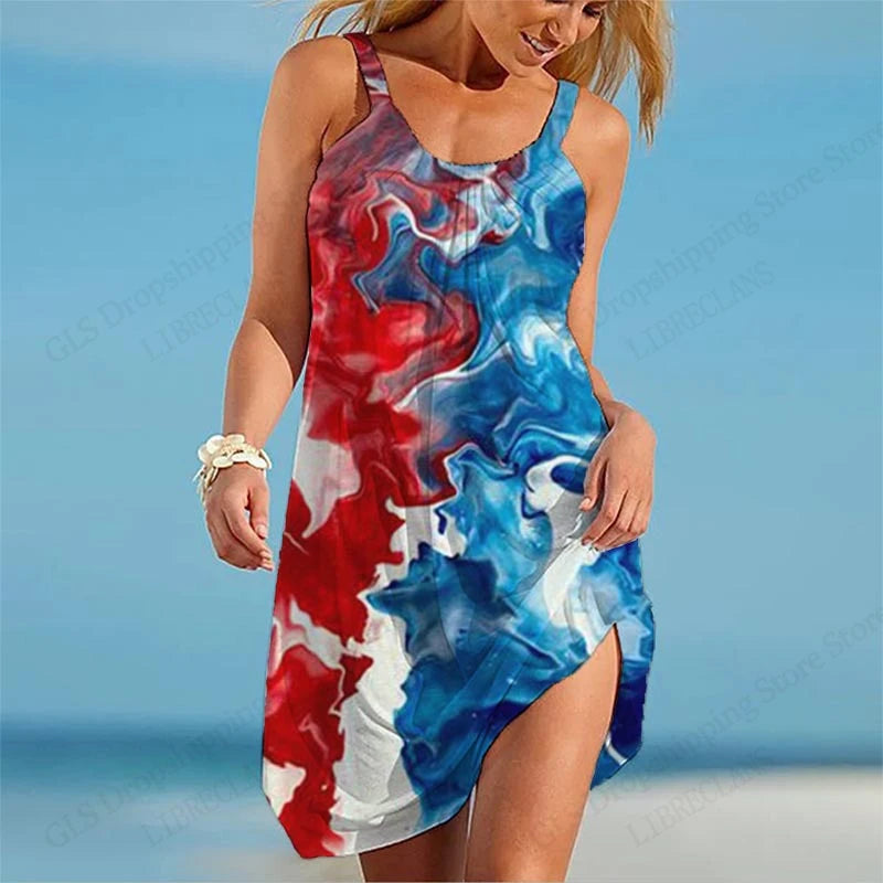 Abito da donna con cinturino da spiaggia elegante estivo senza maniche sexy bohémien con stampa floreale abito da sera per feste vestito estivo stile vintage