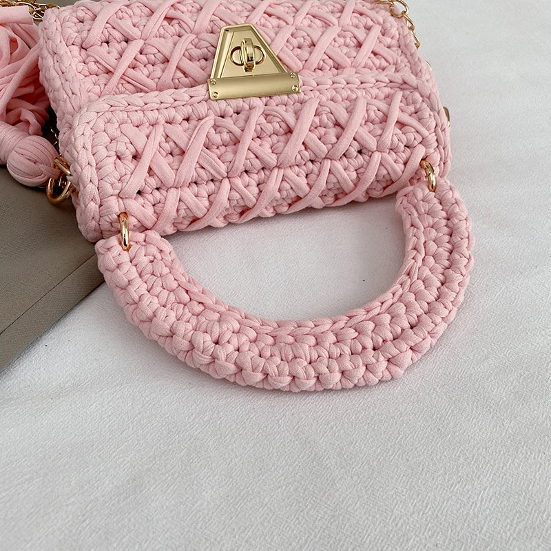 Borsa a Mano da Donna in Maglia Uncinetto, Borsa a Spalla Artigianale in Filato Intrecciato, Borsa Grande Capacità per Spiaggia, Vacanze Estive, Shopping e Viaggi