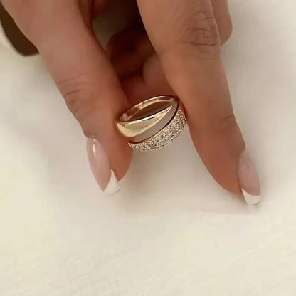 Anelli da sole placcati in oro per donna Pietra naturale intarsiata in anello con struttura in metallo cavo Gioielli alla moda