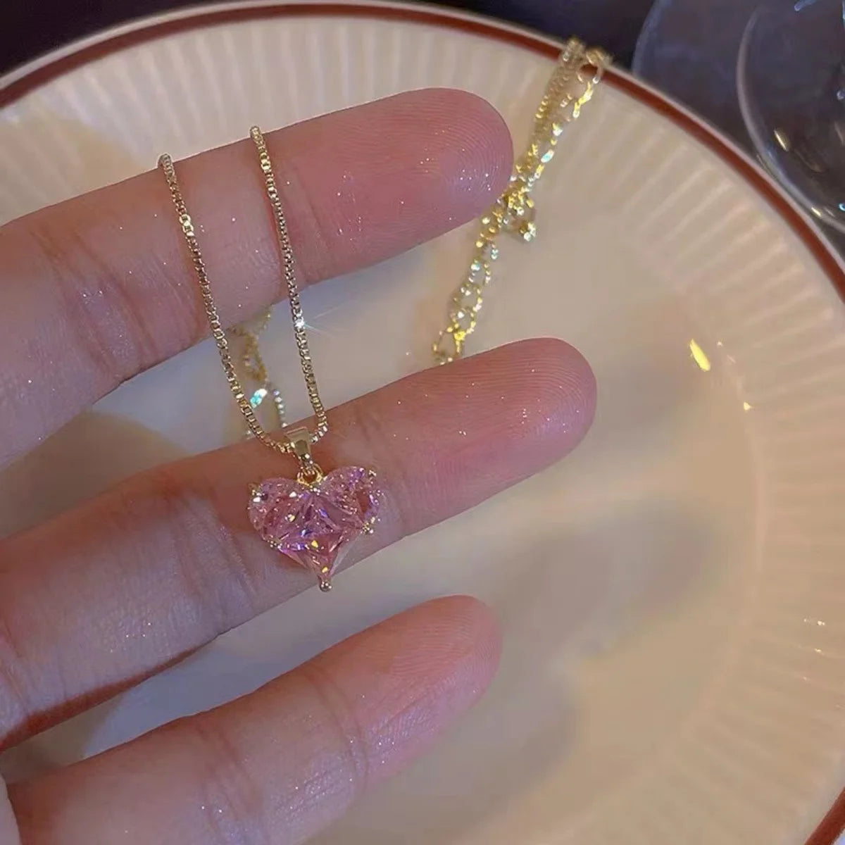 3 pezzi alla moda Y2k a forma di cuore zircone orecchini pendenti in cristallo rosa collane set per le donne cuore elegante squisito gioielli da festa