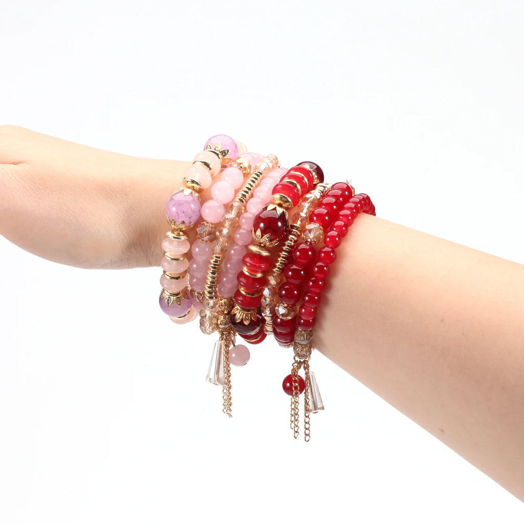 Braccialetti bohémien con perline impilabili per donna Braccialetti elasticizzati con ciondolo a forma di braccialetto multistrato