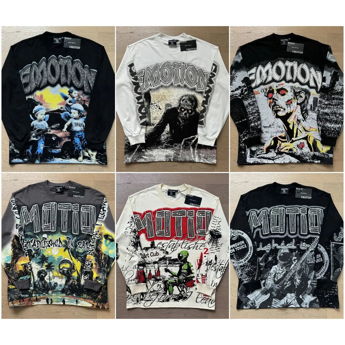 EMOTIONE MISTA T-shirt a maniche lunghe Uomo Donna High Street Stampa completa 100% cotone Girocollo Hip Hop Top oversize
