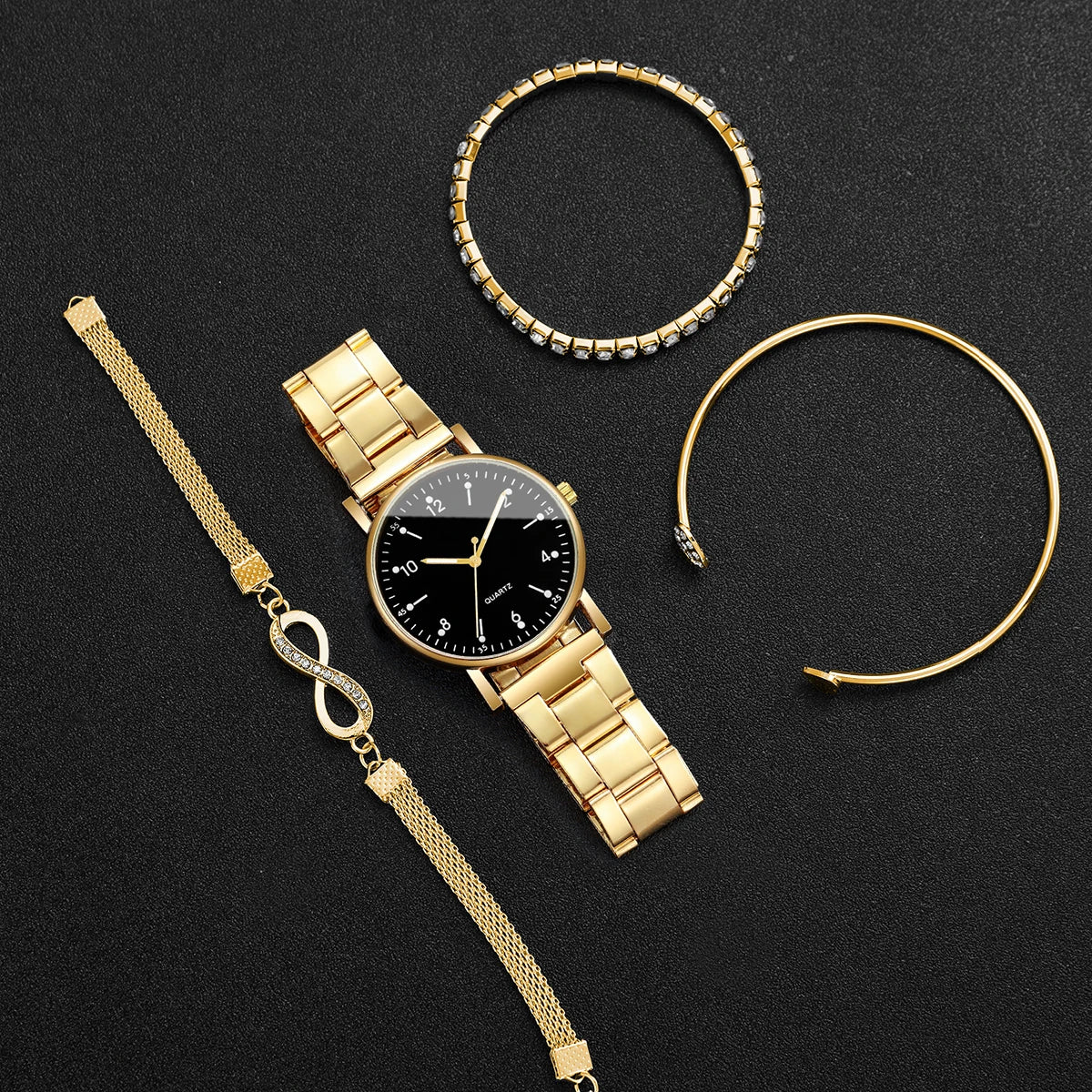 4 pezzi/set moda quadrante arabo orologi da donna orologio da polso al quarzo da donna braccialetti con strass set Reloj Mujer (senza scatola)
