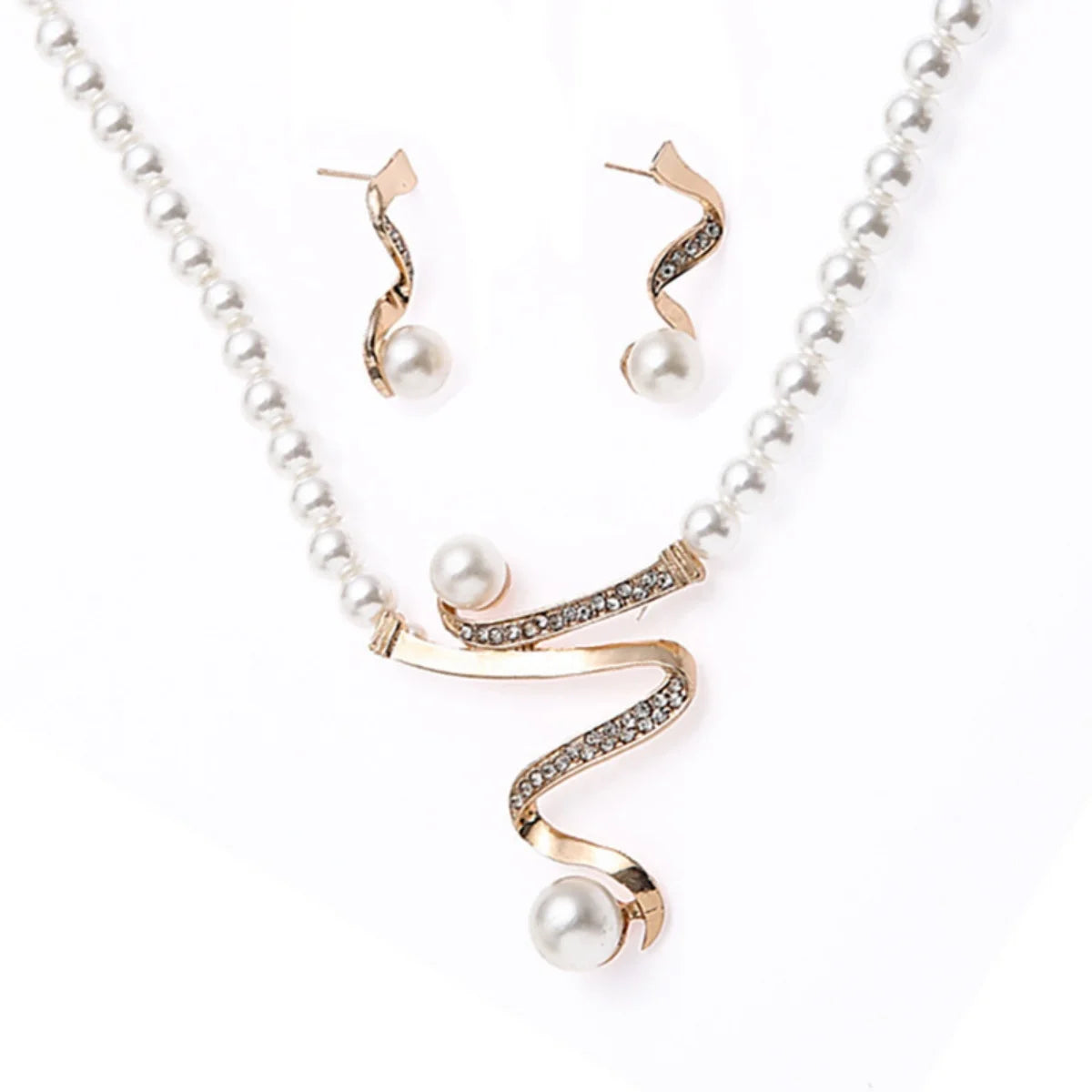 1 set di nuove donne da sposa festa di nozze imitazione perla strass collana orecchini set di gioielli
