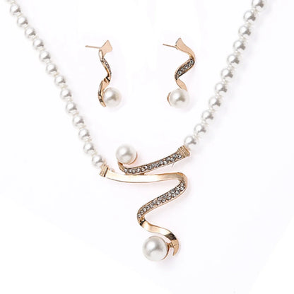 1 set di nuove donne da sposa festa di nozze imitazione perla strass collana orecchini set di gioielli