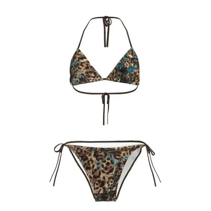 Femme Sexy Chic Fille Maillot de Bain Plage Bikini Ensembles Soutien-Gorge Halter à Lacets + Short Vintage 2025 Tenue de Bain Été Nouvelle