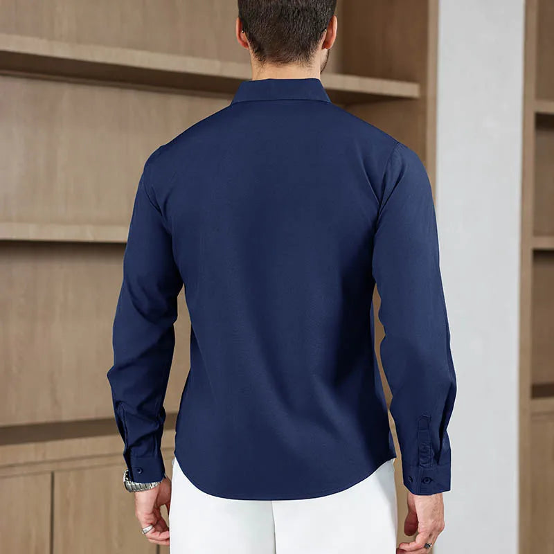 Camicia da uomo in tinta unita a maniche lunghe casual da lavoro nuova, resistente alle rughe, comoda e versatile per tutte le stagioni