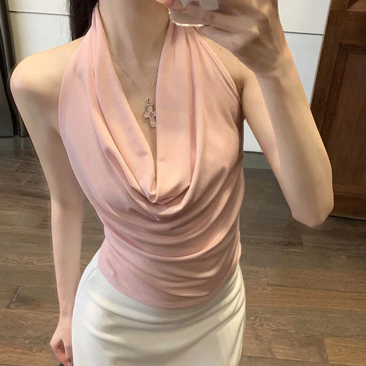 Summer Women Pure Desire Sexy Swing Collar Halter Sleeveless Slim Tank Top French Fashion Tank Top New 2025
