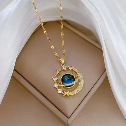 Collana di lusso leggera in acciaio al titanio con serie Star per donna, colore oro, pianeta, luna, astronauta, collane con ciondolo, gioielli, regali