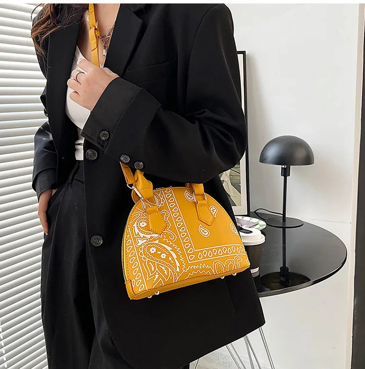 Borsa a conchiglia da donna in pelle PU retrò borsa a tracolla da donna con tracolla a fiori di anacardi estivi Set femminile borse a mano con manico piccolo