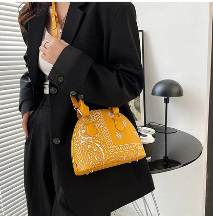 Borsa a conchiglia da donna in pelle PU retrò borsa a tracolla da donna con tracolla a fiori di anacardi estivi Set femminile borse a mano con manico piccolo