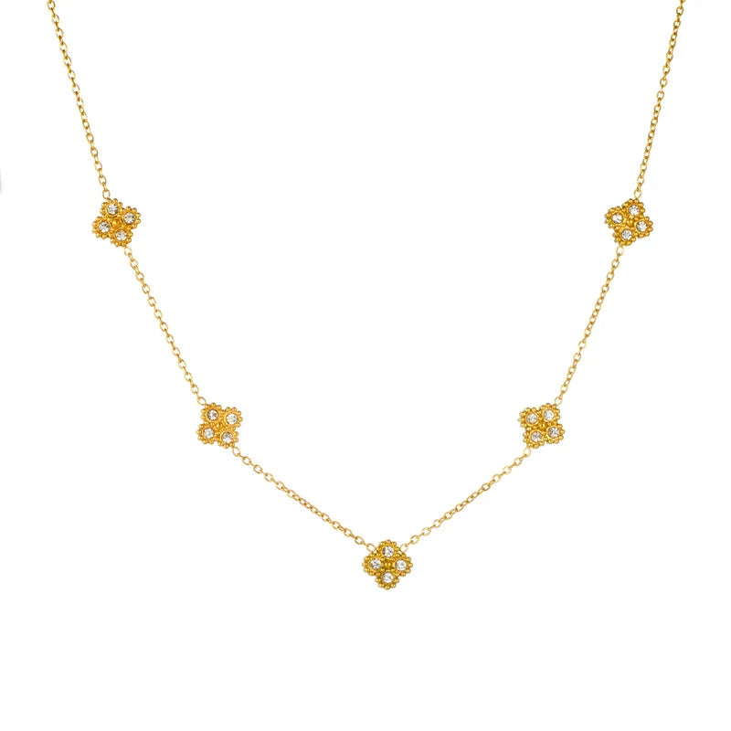 Nuovo in acciaio inossidabile Zircon fiore acqua goccia collana braccialetto orecchini caviglie gioielli di moda vacanza set per donna