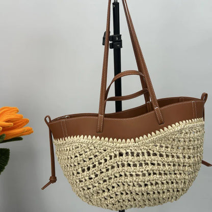Borsa da donna in paglia intrecciata 2in1 Borsa da ascella in paglia con tracolla regolabile Borsa a tracolla per gnocchi di grande capacità per borsa a secchiello da spiaggia estiva