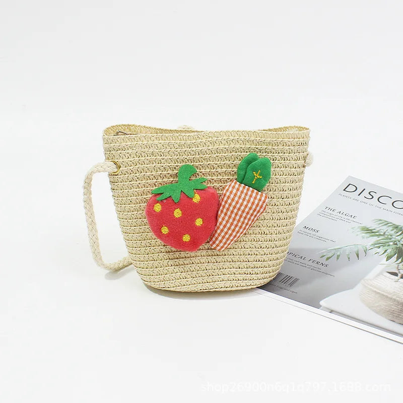 Borsa a tracolla in tessuto di paglia per bambini estivi belle ragazze borse portamonete piccole borse a tracolla per bambini Mini portafoglio principessa