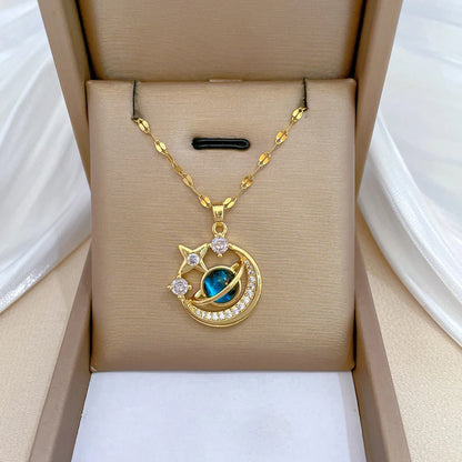 Collana di lusso leggera in acciaio al titanio con serie Star per donna, colore oro, pianeta, luna, astronauta, collane con ciondolo, gioielli, regali
