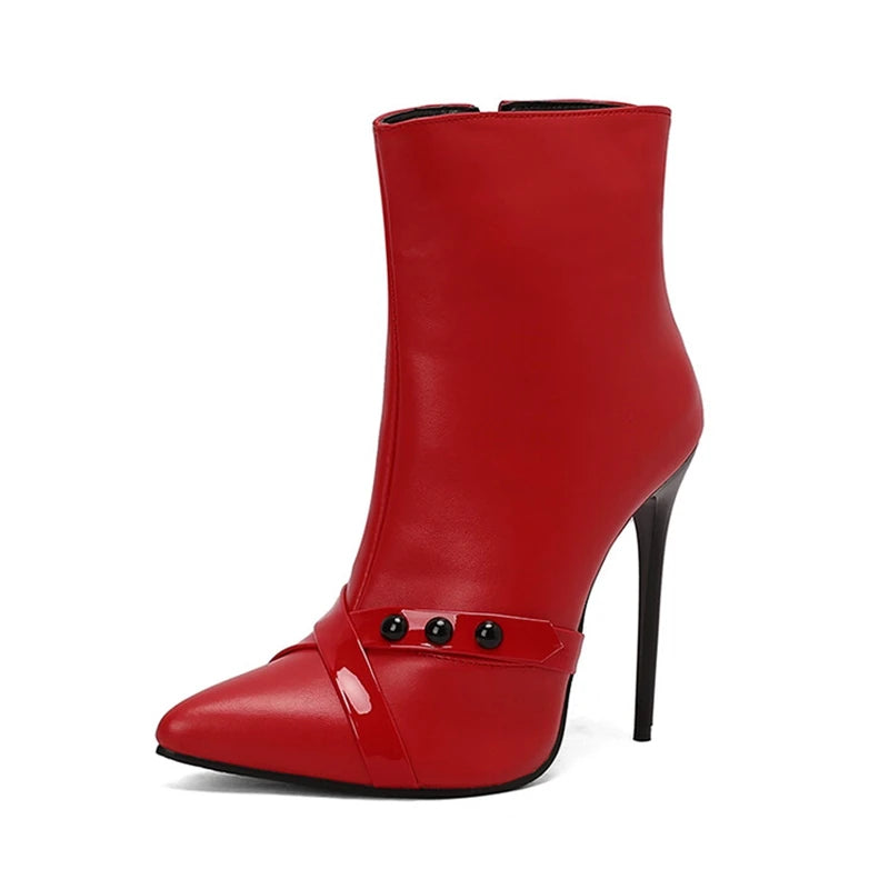 REAVE CAT Sexy Stiletto 12cm High Heel Ankle Boots Leather Party Big Size 44 45 46 47 48 US15 US16 US17 Black Yellow Purple
